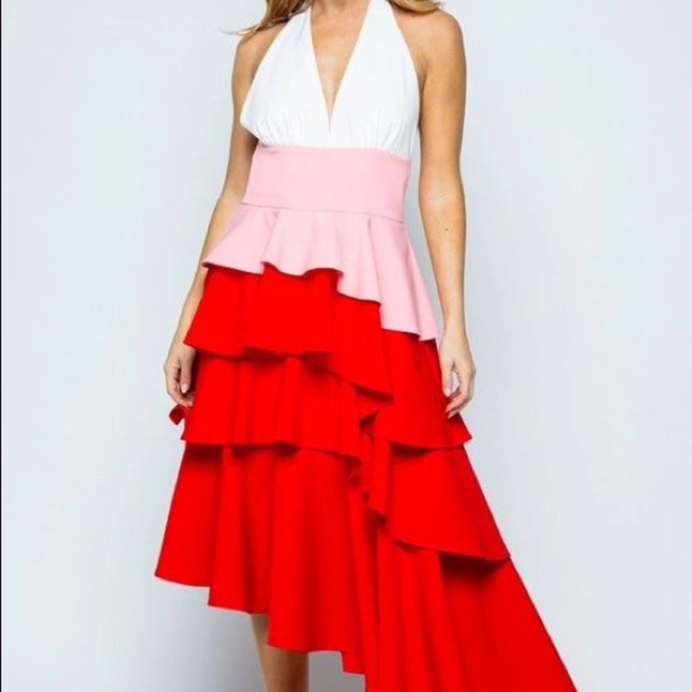 Color Layered Haltet Dress